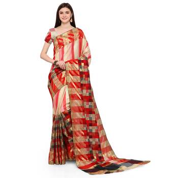 Red woven polycotton saree with blouse 3