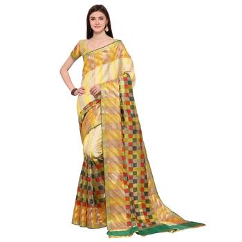Yellow woven polycotton saree with blouse 1