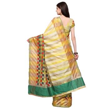Yellow woven polycotton saree with blouse 2