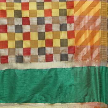 Yellow woven polycotton saree with blouse 4