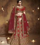 Red Embroidered Silk Unstitched Lehenga