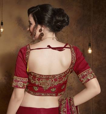 Red Embroidered Silk Unstitched Lehenga 4