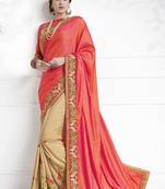 Orange embroidered silk saree with blouse