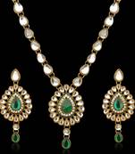 Antique jewelry white kundan like work green necklace set b160g