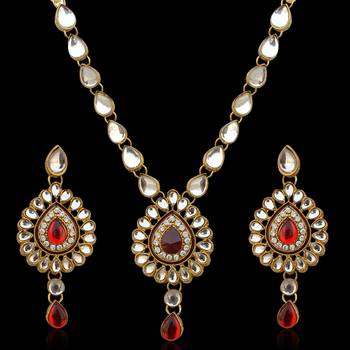 Ethnic Indian Jewelry Maroon White Kundan Like Work Necklace Set b160m 1