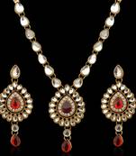 Ethnic Indian Jewelry Maroon White Kundan Like Work Necklace Set b160m