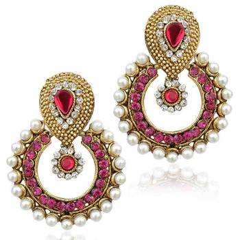 Pearl rani pink ethnic India traditional bollywood woman jewelry earring b332r 1