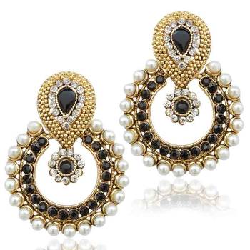 Pearl with black stone traditional ethnic Indian best seller earring b332k 1