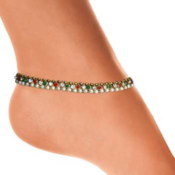 Maroon Green Stones Pearl Payal or Anklet- Ethnic Indian Bollywood Jewelry b158 3