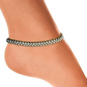 White Diamentes Pearl Payal or Anklet- Ethnic Indian Bollywood Jewelry b159 3
