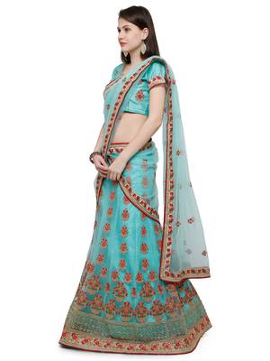 Turquoise Embroidered Net Unstitched Lehenga 2