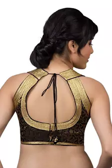 Black and Gold Brocade Thread Embroidered Blouse