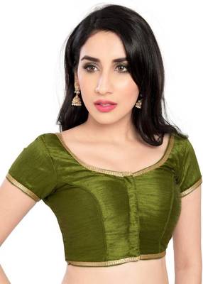 Bottle Green Silk Plain Readymade Blouse 1