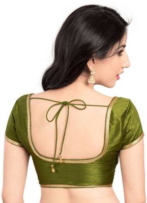 Bottle Green Silk Plain Readymade Blouse 2