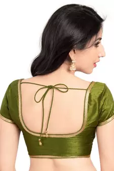 Bottle Green Silk Plain Readymade Blouse