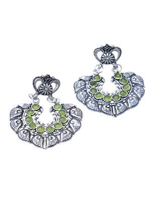 Oxidized Metal Earrings With Stones  Green 1