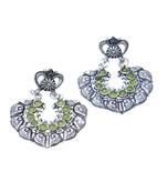 Oxidized Metal Earrings With Stones  Green