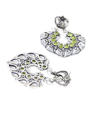 Oxidized Metal Earrings With Stones  Green 2