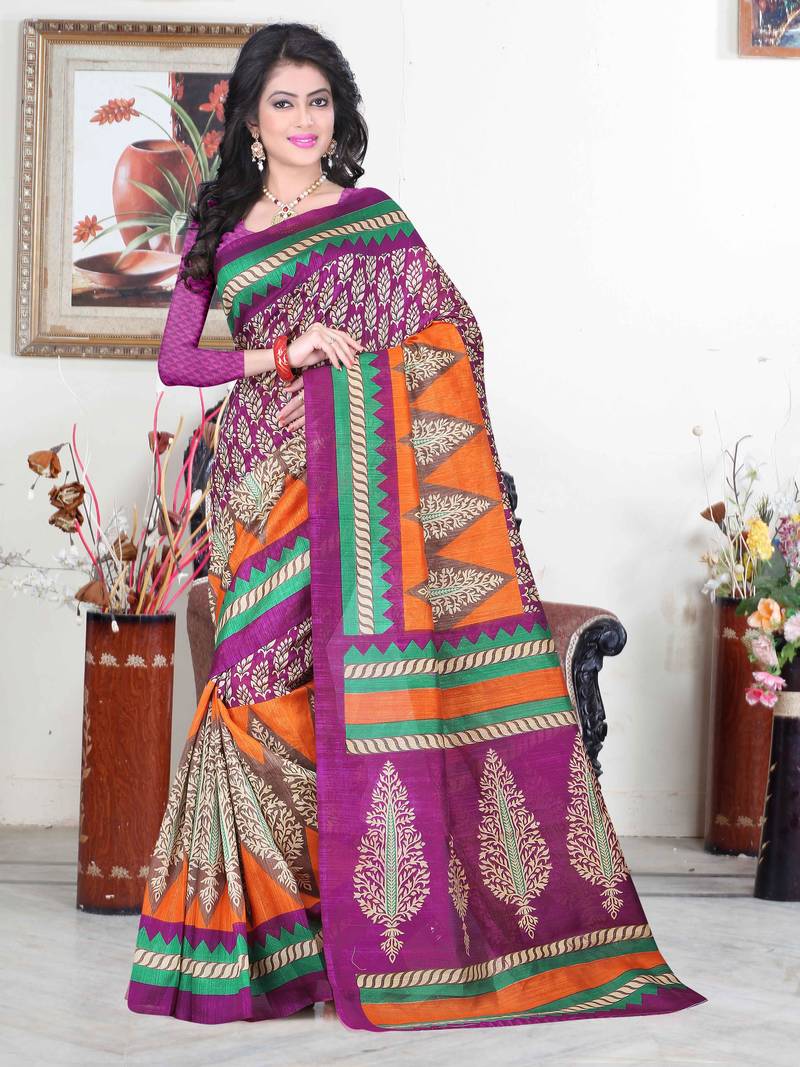 Multicolor Printed Cotton Silk Saree With Blouse