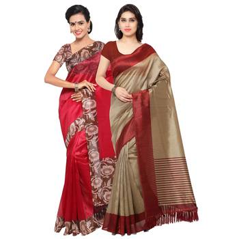 Multicolor Printed Tussar Silk Saree With Blouse 1