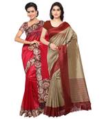 Multicolor Printed Tussar Silk Saree With Blouse
