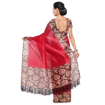 Multicolor Printed Tussar Silk Saree With Blouse 2