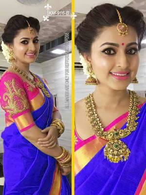 light_blue plain chanderi saree with blouse 1