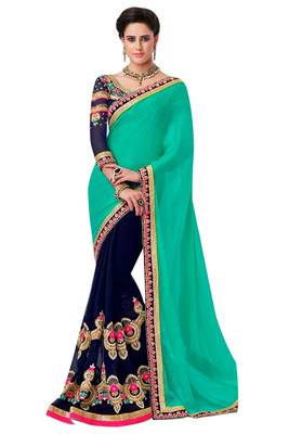 Green embroidered georgette saree with blouse 1