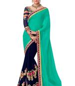 Green embroidered georgette saree with blouse
