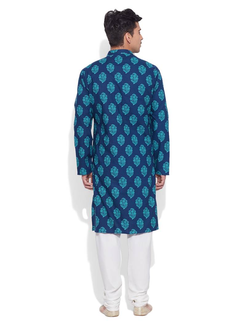 blue cotton printed stitched kurta
