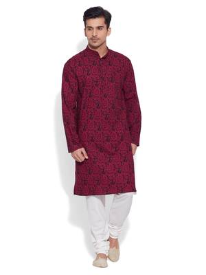maroon cotton printed stitched kurta 1