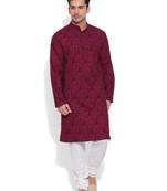 maroon cotton printed stitched kurta