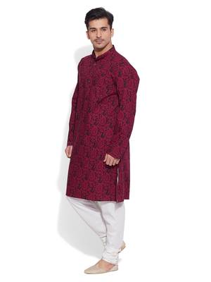 maroon cotton printed stitched kurta 2