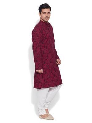 maroon cotton printed stitched kurta 3