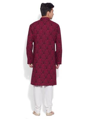 maroon cotton printed stitched kurta 4
