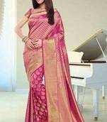 Pink silk brocade zari waved saree in golden border & pink pallu
