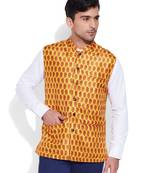 yellow printed stitched nehru jacket
