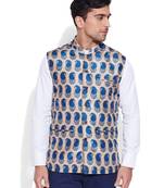beige printed stitched nehru jacket