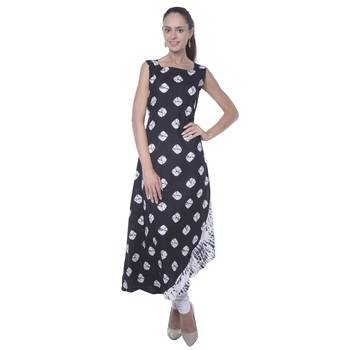 black abstract_print cotton stitched kurti 1