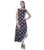 black abstract_print cotton stitched kurti