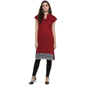 maroon abstract_print cotton stitched  kurti 1
