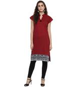 maroon abstract_print cotton stitched  kurti