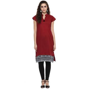 maroon abstract_print cotton stitched  kurti 2