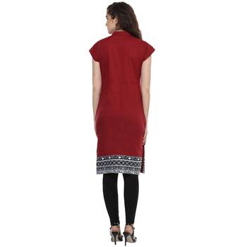 maroon abstract_print cotton stitched  kurti 3
