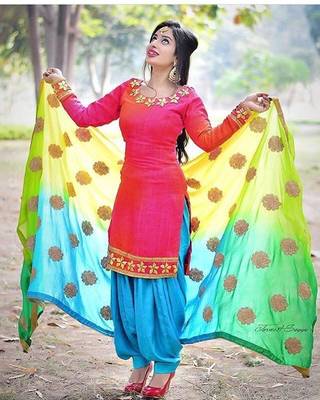 Pink printed dupion silk salwar 1