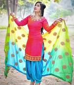 Pink printed dupion silk salwar