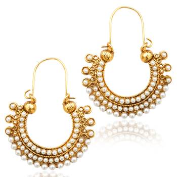 Pearl golden finish ethnic bali hoop Indian vintage ethnic jewelry earring dds PSEAZ001WH mz1 1