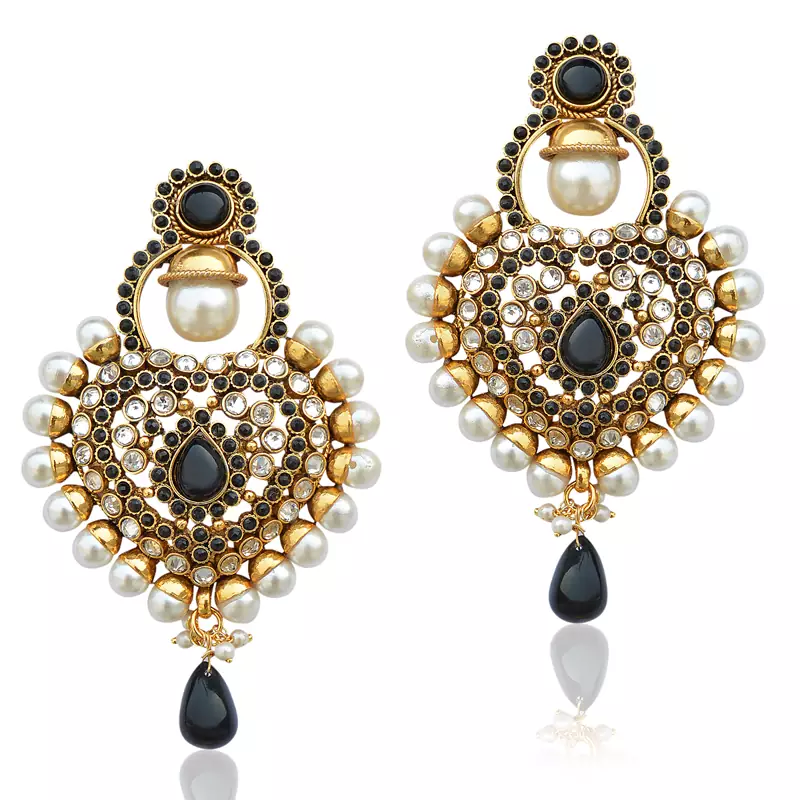 Royal black antique really ethnic pearl polki Mughal Rajputana earringj40k pseaz003ka