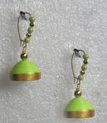Parrot green hanging quilled jhumkas