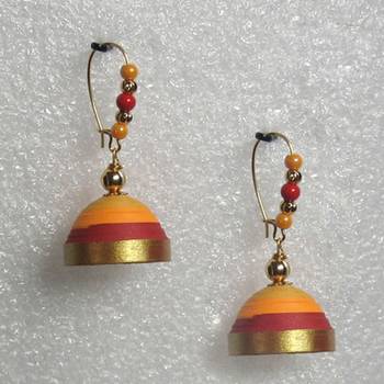 Orange with red hanging quilled jhumkas 1
